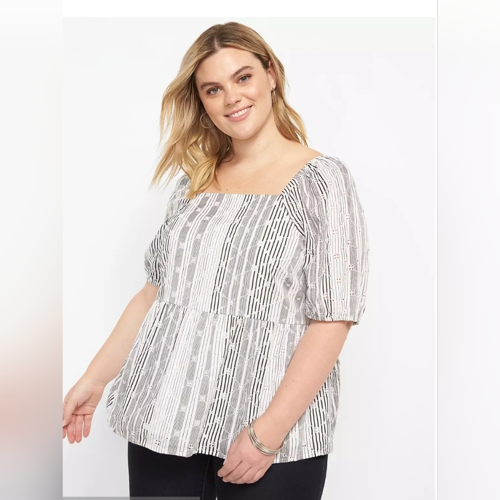 2 For $20 Lane Bryant‎ Striped Square Neck Puff Sleeve Top